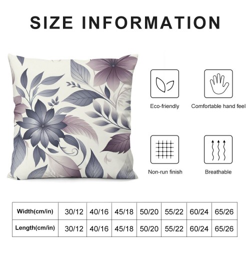 PHYHOO Rural Floral Short Plush pillow Covers Ink Leaves Square pillow Case for Bedroom, Sofa, Car Decoration Both Sides