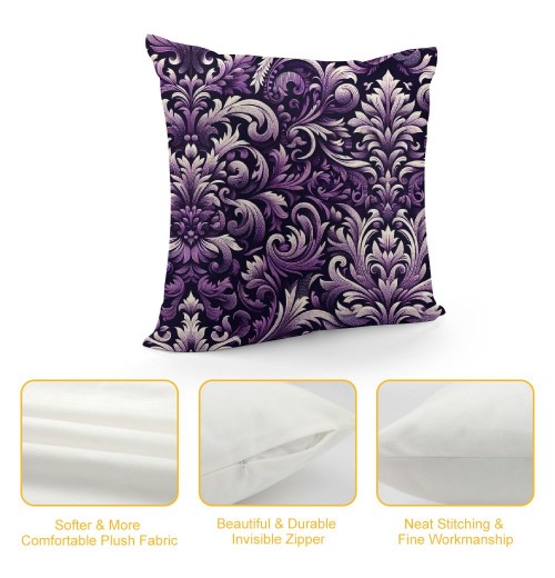 PHYHOO Short Plush pillow Covers Vintage Floral Square pillow Case for Bedroom, Sofa, Car Decoration Both Sides, Purple