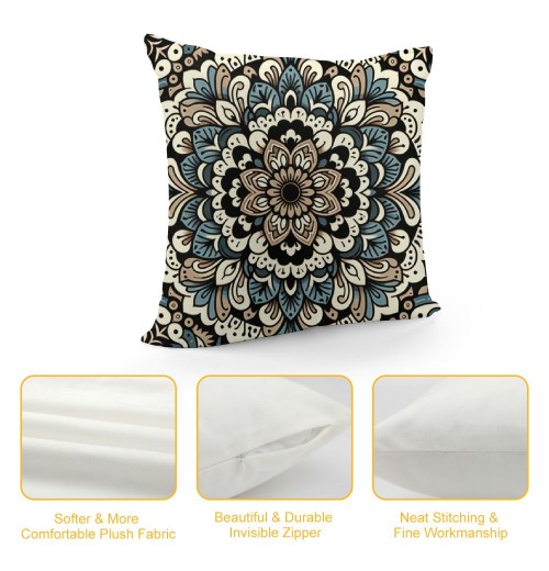 PHYHOO Short Plush pillow Covers Brown Blue Flower Square pillow Case for Bedroom, Sofa, Car Decoration Both Sides