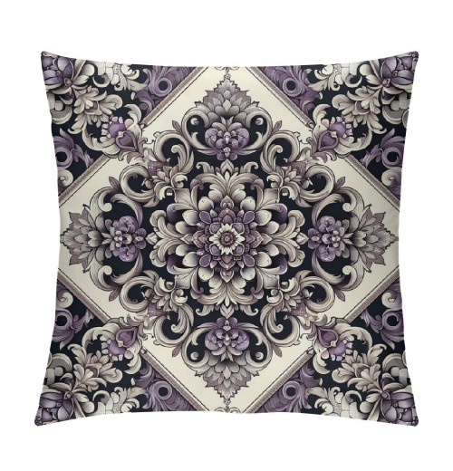 PHYHOO Short Plush pillow Covers Vintage Floral Square pillow Case for Bedroom, Sofa, Car Decoration Both Sides, Grey Purple