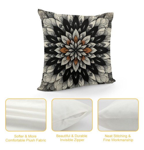 PHYHOO Short Plush pillow Covers Black Orange Flower Square pillow Case for Bedroom, Sofa, Car Decoration Both Sides