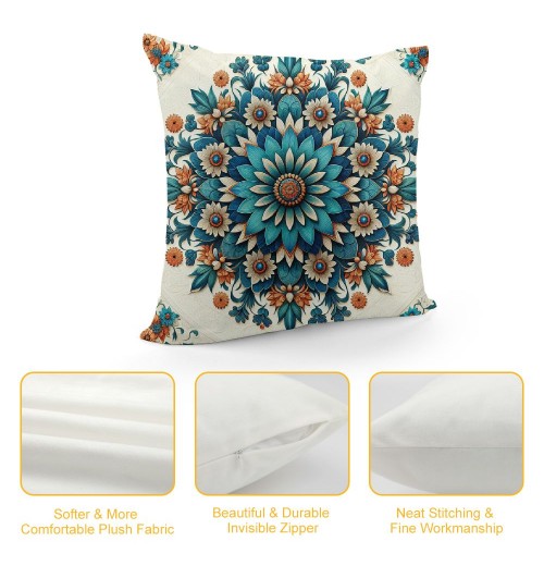 PHYHOO Short Plush pillow Covers Blue Orange Flower Square pillow Case for Bedroom, Sofa, Car Decoration Both Sides