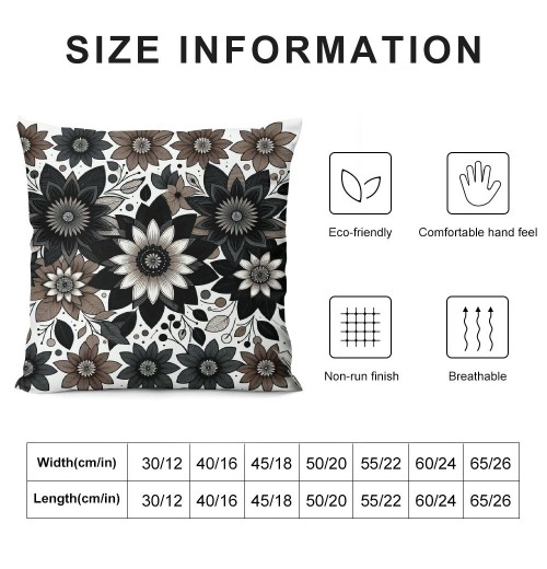 PHYHOO Short Plush pillow Covers Black Brown&nbsp;Flower Square pillow Case for Bedroom, Sofa, Car Decoration Both Sides