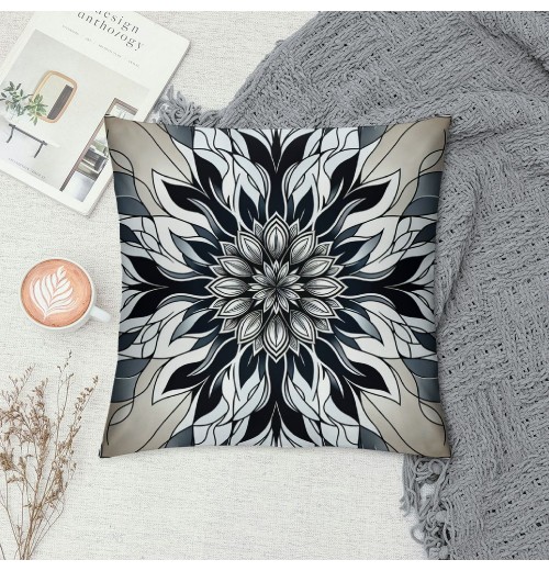 PHYHOO Short Plush pillow Covers Black Grey&nbsp;Flower Square pillow Case for Bedroom, Sofa, Car Decoration Both Sides