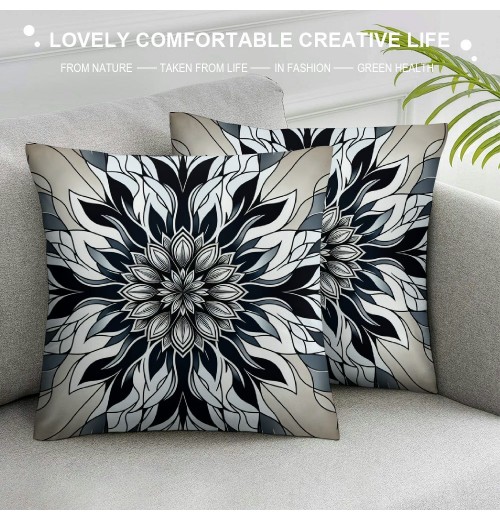 PHYHOO Short Plush pillow Covers Black Grey&nbsp;Flower Square pillow Case for Bedroom, Sofa, Car Decoration Both Sides