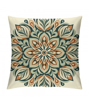 PHYHOO Short Plush pillow Covers Orange Green Flower Square pillow Case for Bedroom, Sofa, Car Decoration Both Sides