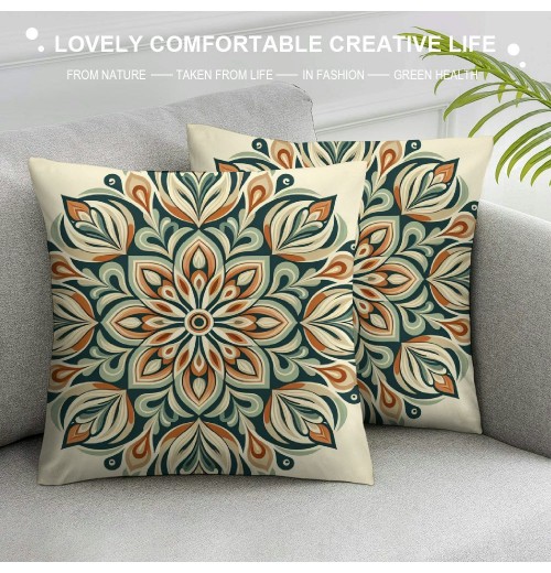 PHYHOO Short Plush pillow Covers Orange Green Flower Square pillow Case for Bedroom, Sofa, Car Decoration Both Sides