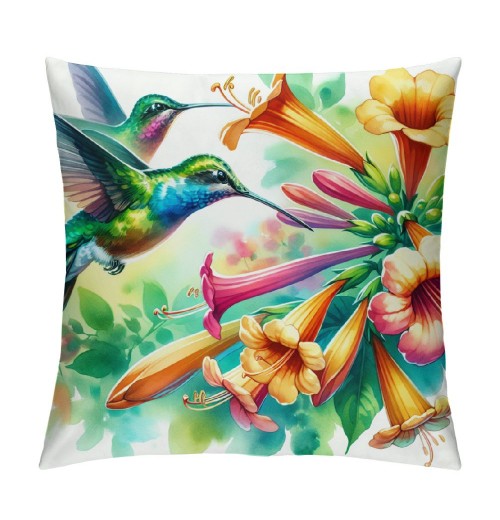 PHYHOO Short Plush pillow Covers Hummingbird Flowers Square pillow Case for Bedroom, Sofa, Car Decoration Both Sides