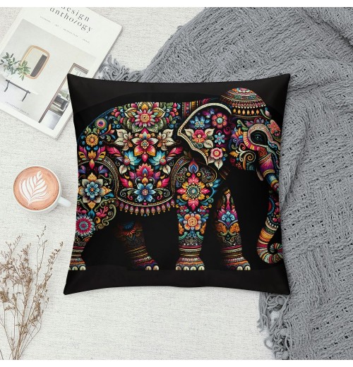 PHYHOO Short Plush pillow Covers Mandala Floral Elephant Square pillow Case for Bedroom, Sofa, Car Decoration Both Sides