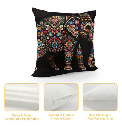 PHYHOO Short Plush pillow Covers Mandala Floral Elephant Square pillow Case for Bedroom, Sofa, Car Decoration Both Sides