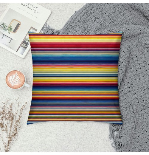 PHYHOO Short Plush pillow Covers Colorful Mexican Stripes Ethnic Style Square pillow Case for Bedroom, Sofa, Car Decoration Both Sides